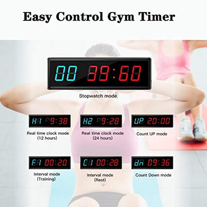 Gym Timer Clock Digital Interval Tabata Workouts Fitness Wall Small with Remote Home Garage Office Jujitsu School Referee Studio Church Service (Two Blue+Four Red 1.5") - color: Two Blue+four Red 1.5"