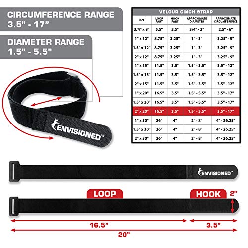 Velour Cinch Straps 2" x 20" - 6 Pack, Soft Touch Microfiber Reusable Hook and Loop - size: 2" x 20"