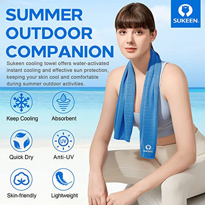 Sukeen 4 Pack Cooling Towels (40"x 12"), Cooling Neck Wraps, Soft Ice Towel - color: Blue/Purple/Black/Green