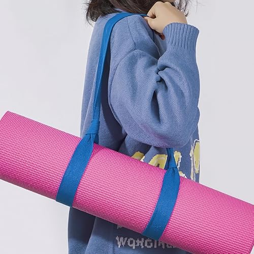 Yoga Mat Carrier Strap Adjustable Cotton Sling for Large Thick Mats 2 in 1 Carrying Strap and Stretching Band - color: Blue