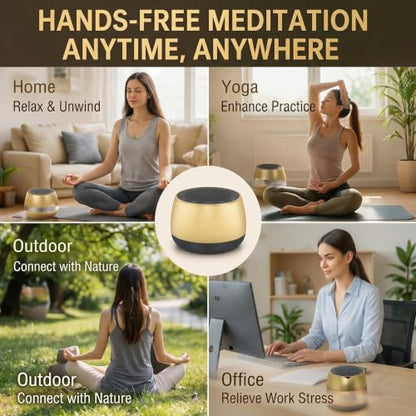 Portable Electronic Tibetan Singing Bowl, 9 Healing Sounds Touch Control Meditation Sound Machine with Timer Auto Off Memory Function for Yoga Reiki Relax Deep Sleep - color: Gold