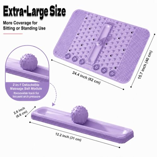 Soft TPR Extra Large Acupressure Foot Massage Mat With Removable Ball | 12 Magnets, Silicone-Like TPR, 24.4" x 15.7" Roll-Up Under Desk Foot Massager For Plantar Fasciitis And Foot Pain Relief - color: Purple