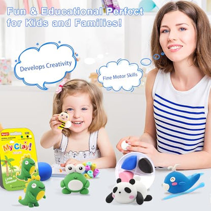 Air Dry Clay Kit for Kids: 12 Animals Clay with Sculpting Tools & Tutorials | Safe Non-Toxic, Easy to Shape, 24H Natural Drying & No Baking, DIY Modeling Craft for Boys Girls in School Class Home Party