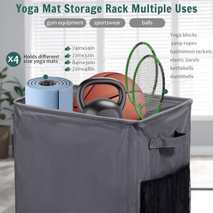 Yoga Mat Storage Racks, Home Gym Storage Rack with Wheels, Yoga Mat Holder Side 2 Mesh Pockets, Yoga Storage Basket Holds 4 Yoga Mats, 2 Foam Rollers, 6 Resistance Bands - color: Dark Gray
