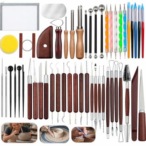 50PCS Clay Sculpting Tools Set with Storage Bag, Pottery Tools for Adult | Beginners-Friendly, All-In-One Complete Kit, Clay Modeling Tools for Pottery, Dotting, Molding, Shaping, Detailing - color: Redwood