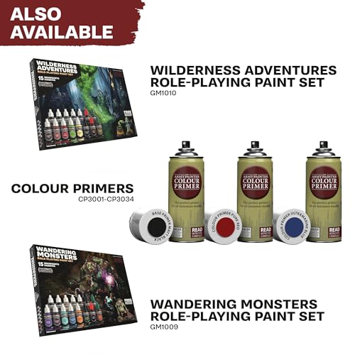 The Army Painter, GameMaster Adventure Starter Set, 15 x 18 ml | 15 x 18ml Warpaints Fanatic Acrylic paints, incl. a Brush-On Primer, 5 FREE Miniatures & 1 Brush - For Warhammer & Dnd - color: Adventure Starter Paint Set