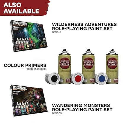 The Army Painter, GameMaster Adventure Starter Set, 15 x 18 ml | 15 x 18ml Warpaints Fanatic Acrylic paints, incl. a Brush-On Primer, 5 FREE Miniatures & 1 Brush - For Warhammer & Dnd - color: Adventure Starter Paint Set