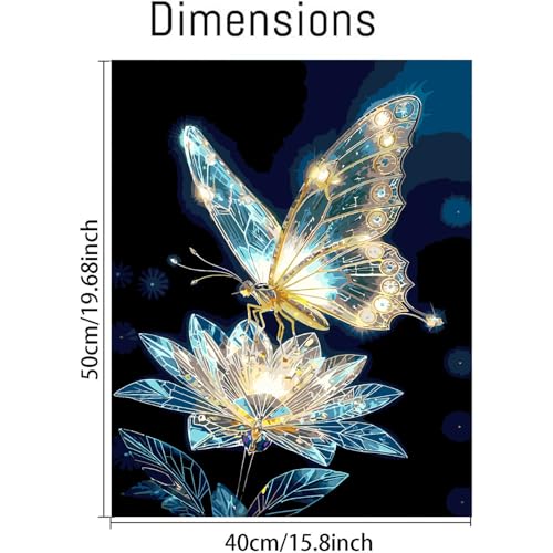 Paint by Numbers Kit for Adults,Crystal Butterfly Paint by Number 16x20 In | Paint by Number for Beginner,Adult Paint by Number,HD Color Canvas,DIY Tool Kits,Stress Relief Craft,Great Gift,Without Frame - color: MT6281