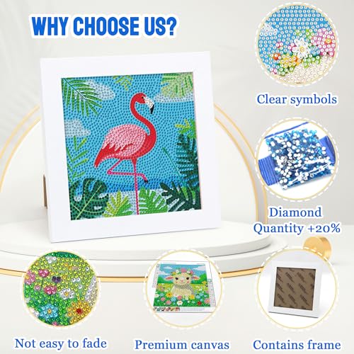 Leixonl Diamond Art Kits for Kids with Framed (7 in) Cartoon Animals DIY Gem Art Painting - Arts & Crafts Gifts for Beginners & Teens (Flamingo) - color: Flamingo