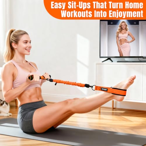 Upgraded Multifunction Pedal Resistance Band with Handle, 3 Tube Adjustable Resistance Bands for Abdomen, Waist, Arm, Core/ABS, Leg Workout - Sit Up Exercise Equipment for Women - color: Orange