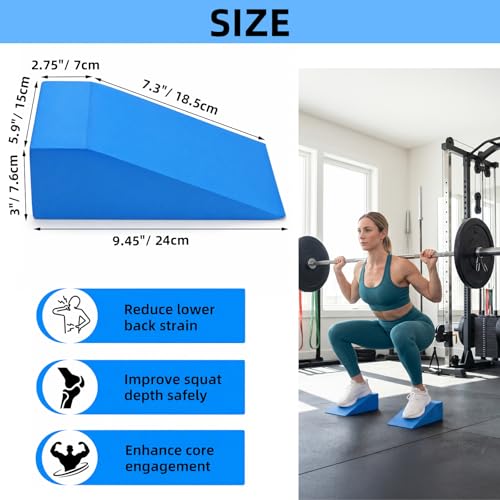 Yesland Squat Wedge Blocks 2 Pack - Heel Elevated Slant Board for Squats, Ankle Mobility, Weightlifting - Non-Slip Foam Calf Stretcher Ramp for Home Gym, Yoga, Pilates - Blue