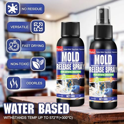Silicone Mold Release Spray - 7oz Fast-Drying Non-Stick Water Based Mold Release Agent, Promotes Mold Longevity, for Epoxy Resin, Candle, Soap, Plaster, Plastic & Silicone Molds
