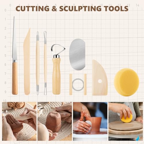 23PCS Clay Tools Sculpting, Ceramic & Pottery Modeling Tool, Ceramics Tools Set, Polymer Tools Kit, Air Dry Clay Tools for Carving, Molding, Pottery Wheel, Crafting Supplies, Pros, Beginners, Adults - color: Wood-23PCS
