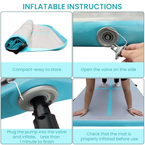 Inflatable Gymnastics Mat 6.6ft/10ft Air Tumble Track Training Mat 4/8 inches Thick Tumbling mat with Electric Pump for Home Use/Tumble/Gym/Training/Cheerleading/Water/Yoga - color: Mint Green, size: 10ft*3.9ft*8in
