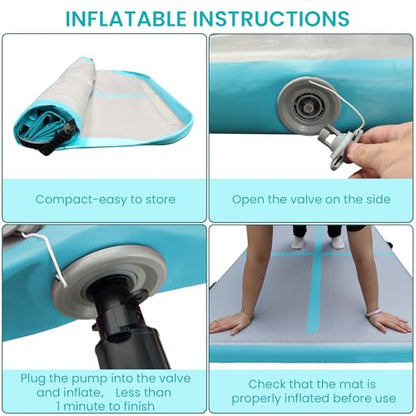 Inflatable Gymnastics Mat 6.6ft/10ft Air Tumble Track Training Mat 4/8 inches Thick Tumbling mat with Electric Pump for Home Use/Tumble/Gym/Training/Cheerleading/Water/Yoga - color: Mint Green, size: 10ft*3.9ft*8in