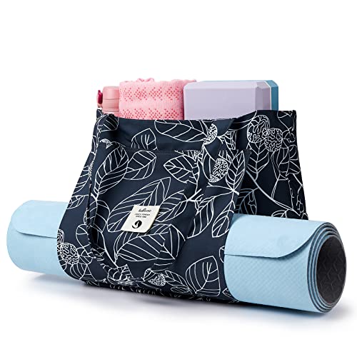 WLLWOO Yoga Mat Carrier Bag for Women Canvas Carryall Tote Gym Pilates | Large Holder Zipper Shoulder for Beach Travel Workout Fitness Office - color: Leaf