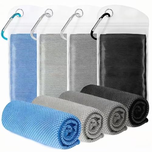 Cooling Towels 4 Pack(40"x12")for Neck and Face, Cooling Neck Wraps for Gym | Quick dry, Sweat wicking, Breathable, Reusable, Absorbent, Ice Towel for Gym, Running, Yoga, Sport, Travel, Climbing - color: Light Blue/Gray/Dark Gray/Black