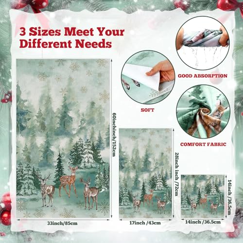 Preboun 3 Pcs Absorbent Towel Set,Green,Deer - color: Green, style: Deer