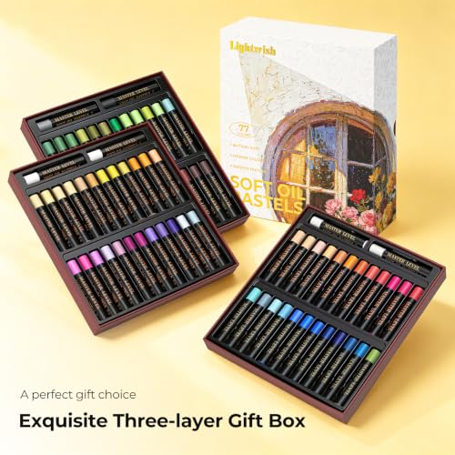 LIGHTWISH Soft Oil Pastels, 77 Colors Floral Theme Set (78 Count, 2 White Included), Soft & Buttery Smooth Texture, High Lightfastness, Ideal for Artists, Students & Beginners, Premium Gift Box