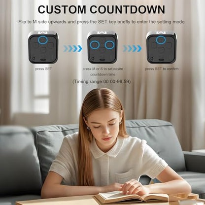 Rotating Cube Visual Pomodoro Timer 5, 25, 10, 50 Min Preset+Custom Mode | Rechargeable Cube Desk Productivity Flip Timer with Custom, Detachable Silicone Case, Ideal for ADHD Tool Study Work School - color: Black