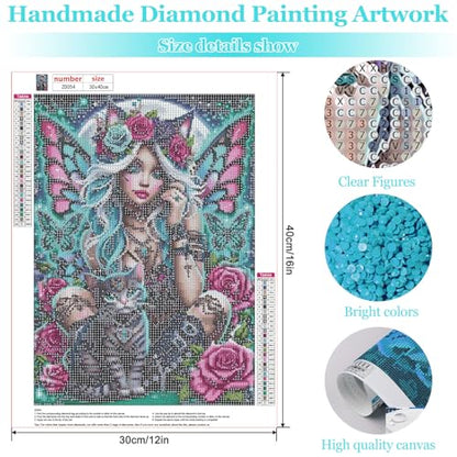 MAXBYE Diamond Painting Kits for Adults Beginners,Gothic Butterfly Fairy 5D Full Round Drill Diamond Art Kit, Easy DIY Dot Painting Gem Craft for Home Wall Art 12x16in - color: ZD054