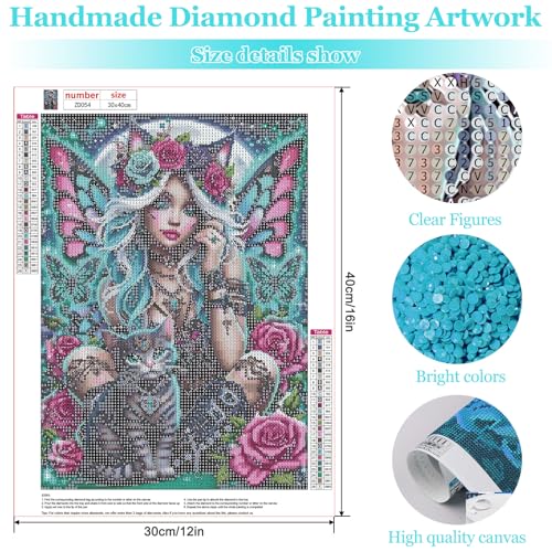 MAXBYE Diamond Painting Kits for Adults Beginners,Gothic Butterfly Fairy 5D Full Round Drill Diamond Art Kit, Easy DIY Dot Painting Gem Craft for Home Wall Art 12x16in - color: ZD054