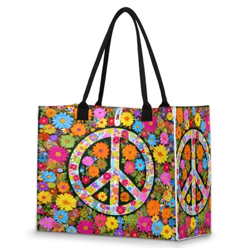 Pardick Flower Floral Peace Sign Tote Bag For Women Travel Bag Reusable Grocery Bags Utility Tote For Work Shopping Pool Beach Bags for Gift Outdoor B-02 - color: B-02