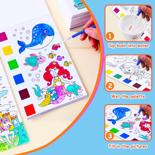 JUNQIU 4Pack Paint With Water Books For Kids, Water Color Book Sets | Paint Books, Watercolor Book, Water Color Paint Sets For Kids, Stocking Stuffers For Kids, Easter Basket Stuffers - color: 4 Themes (B)