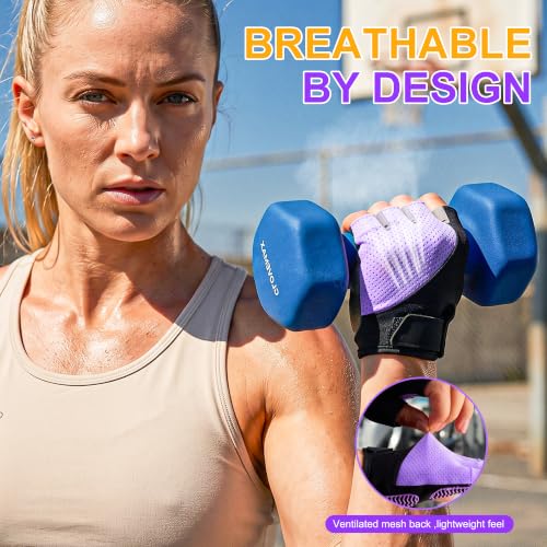 sunnex Workout Gloves for Women - Breathable Weight Lifting Gloves with Non-Slip Silicone Padding, Fingerless Gym Gloves for Cycling, Rowing, Pull Ups & Training (4 Sizes) - color: JS-PURPLE, size: Small