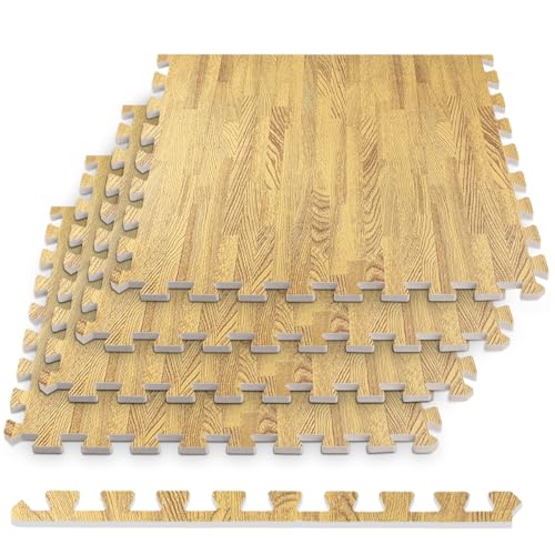 HomeCube USA 3/8" Medium Oak Interlocking Foam Floor Tiles, 32 Sq Ft | Includes 8 24x24 inch interlocking EVA foam tiles with anti-fatigue cushioning for home, office, gym & commercial spaces. - color: Medium Oak, size: 32 Sq Ft (8 Tiles)