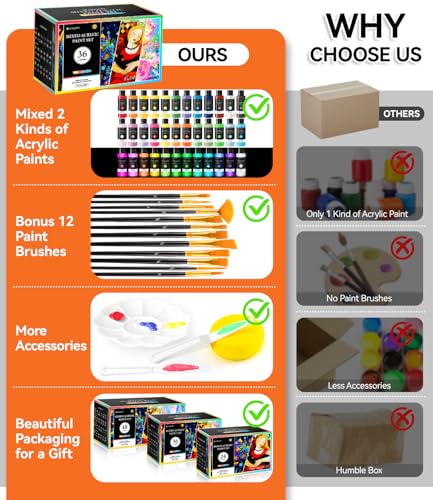 52 PCS Classic & Pastel & Glow in the Dark Acrylic Paint Set, 36 Colors | Art Paint with 12 Brushes, 2 Knives & Palette, Paint for Adults Artists Beginners, Canvas Ceramic Rocks Wood Painting Kit - color: Mixed Colors, size: 2 Fl Oz (Pack of 36)