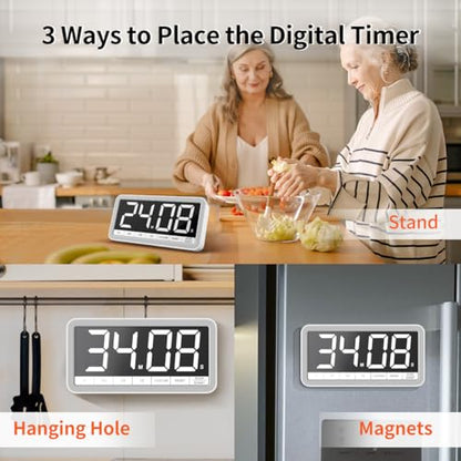 VOCOO Large 7.8" Digital Timer, Magnetic LED Timer for Kitchen & Classroom | USB-C Rechargeable, Up to 99 Hours Count Up & Countdown Timer with 3 Brightness Levels, 4 Alert Modes and 3 Volume Levels - color: White