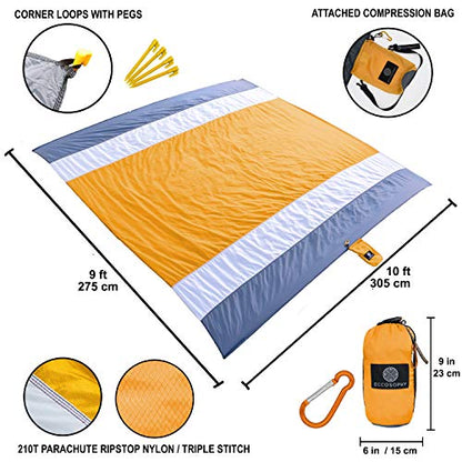 ECCOSOPHY Sandproof Beach Blanket, Oversized Sand Free Mat 9x10 ft - color: Orange