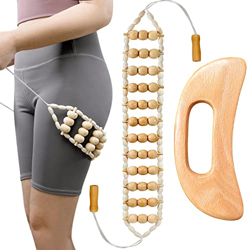 Wood Therapy Massage Tools，Handmade Wood Back Massage Roller Rope Tool,Maderoterapia Kit Body Sculpting Tools for Relax Muscles - style: Back Massager+Guasha Board