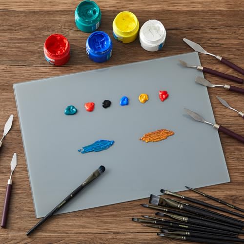 Nuanchu 20 Pcs Artist Painting Set with 16 x 12 Inches Neutral Grey Tempered Glass Palette, 12 Pcs Watercolor Brushes, Palette Knife for Oil Painting Artist Beginner DIY Color Mixing Supplies