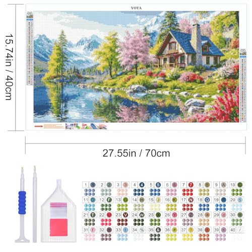 YOYA Large Diamond Art Kits for Adults, Landscape, 27.5 x 15.7 Inch | 5D Large Diamond Painting Kits, DIY Round Full Drill Diamond Art Lake House, Diamond Painting Gem Art and Crafts, Home Decor - color: Lake House 021