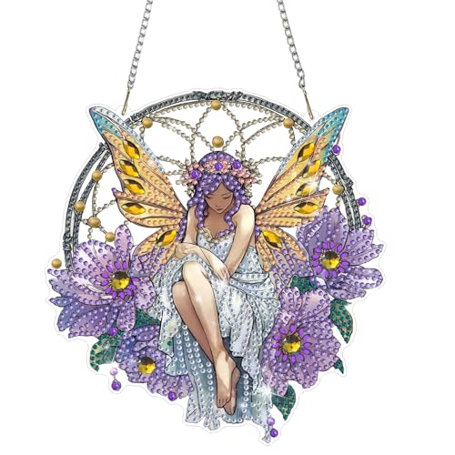 MAXBYE Diamond Art Kits Hanging Fairy Pendant, DIY 5D Special Shaped Diamond Painting Craft Gem Art Rhinestone for Adults and Home Window Door Decor 8×8 Inch - color: 20-Fairy