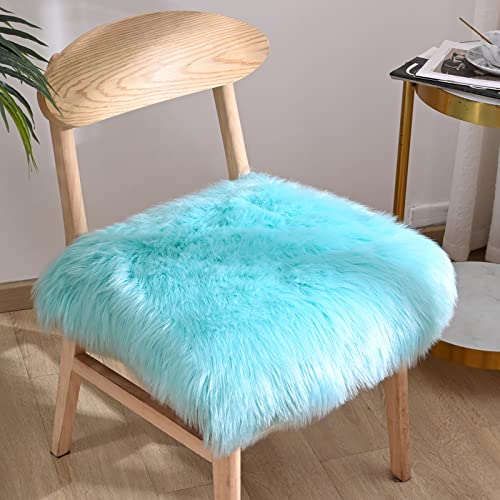 Softlife Blue Faux Fur Sheepskin Chair Cover Seat Cushion Pad Super Soft Area Rugs for Living Bedroom Sofa Dorm (1.6ft x 1.6ft, Light Blue) - color: Light Blue