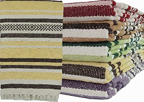 Kakaos Handmade Traditional Extra Heavy Yoga Blanket (Light Yellow/Brown) - color: Light Yellow / Brown