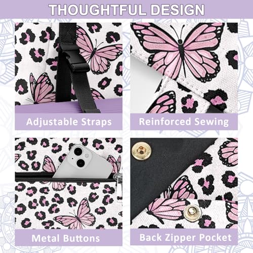 Yoga Bag for Women, Large Canvas Yoga Mat Tote Bag with Yoga Mat Carrier - color: Butterfly Leopard