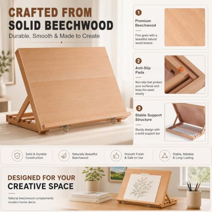16.5"x12" Beechwood Tabletop Easel with Paint and Sketch Papers,Mask Tape | Portable Adjustable Art Easel with Detachable Strap, Drawing Board for Painting, Sketching and Diamond Art - style: A3