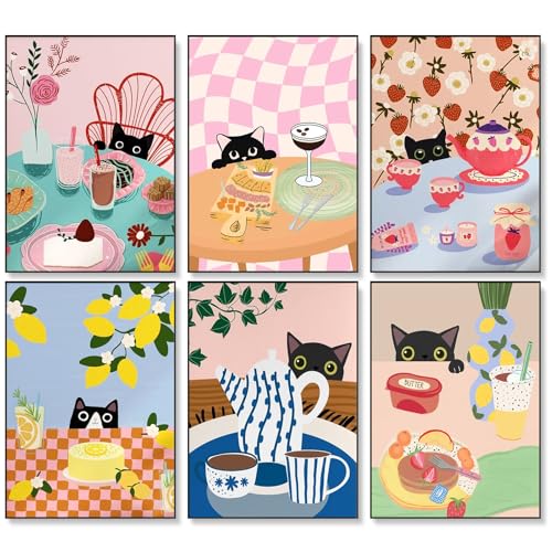 6 Pack Paint by Numbers Kit for Adults Beginner Black Cat, 10x14 Inch | Without Frame Canvas, DIY Acrylic Adult Paint by Number Kits Cat, Stress Relief Craft Kits, For Home Wall Decor Gift - color: LKOP6P-7