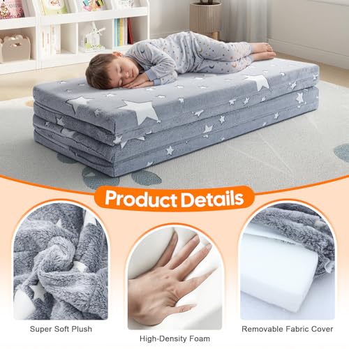 MeMoreCool Kids Floor Mattress, 48x72 Inch Foldable Play Mat, Grey Star | Grey star 4x6 ft foam tatami futon mat - color: Grey Star