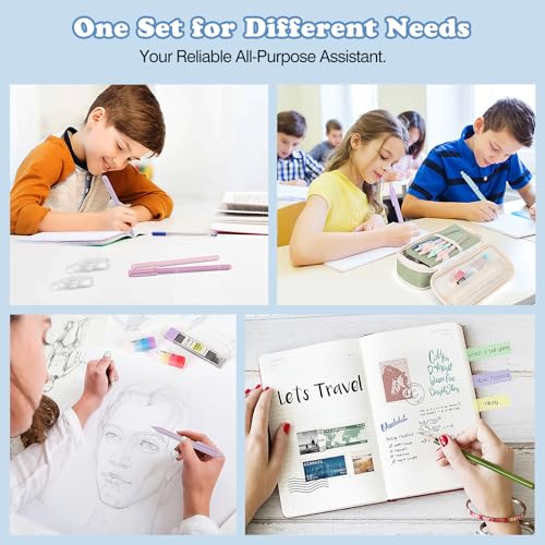 MoKo Pencil Case with Supplies, 60Pcs Aesthetic School Set, Green | Includes highlighters, gel and ballpoint pens, mechanical pencils, refills, sticky notes, correction tapes and rulers. - color: Green-60P