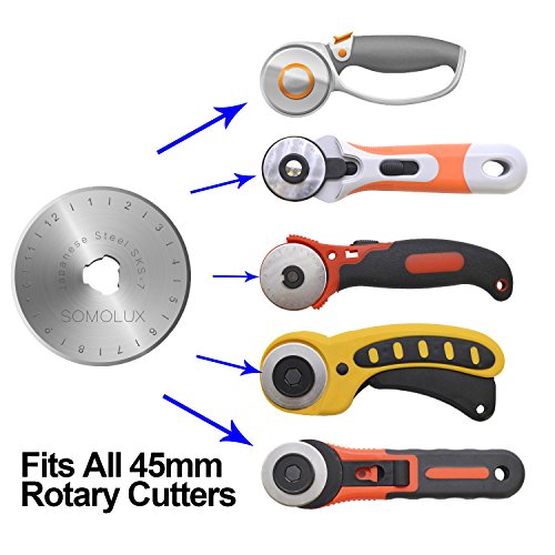 45mm Rotary Cutter Blades 6 Pack by SOMOLUX,Fits OLFA,Fiskars,DAFA,Dremel,Truecut Replacement, Quilting Scrapbooking Sewing Arts Crafts,Sharp and Durable - color: 6pcs 45mm for Olfa