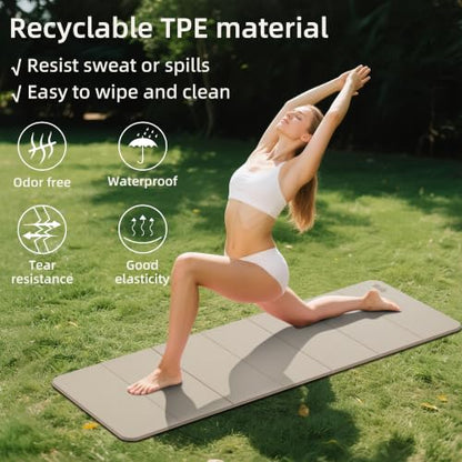 WEILA 1/2 Inch 70"x24" Foldable TPE Yoga Mat, Thick Non Slip Pilates Mat - color: Cinnamon