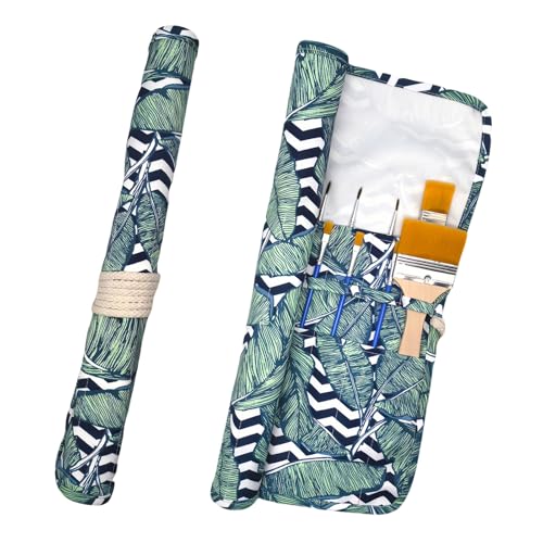 Funny live Paint Brush Holder Art Supplies, Artist Brush Holder & Storage Organizer Roll-Up Case Bag, Protect Acrylic Oil Watercolor Paintbrushes (Green Leaf 20 Slot Pockets) - color: Green Leaf 20 Slot Pockets