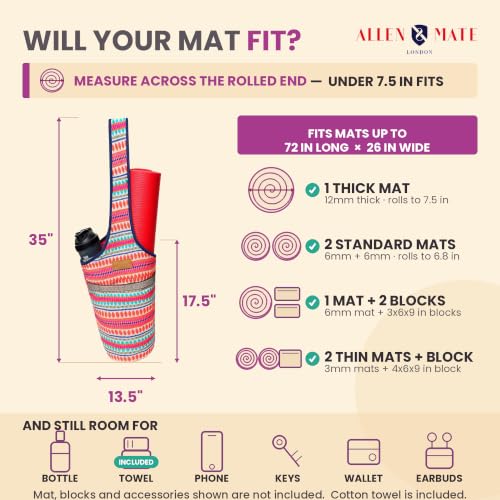 ALLEN & MATE 100% Cotton Canvas Yoga Mat Bag, Fits Mats up to 72 In Long and 7.5 In Thick, Wide Shoulder Strap, Zip Pocket, Blue Stripe - color: Orange Stripe