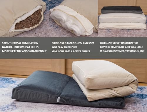 Meditation Cushion,Velvet Meditation Pillow and Zabuton 2-in-1 Portable Design(50 * 70CM). (Khaki, Service H：9cm) - color: Khaki