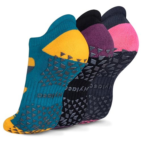 Hylaea Unisex Non Slip Socks with Grip for Yoga, Hospital, Pilates, Barre | Ankle, Cushioned | Breathable Cotton, Thick Cushioned Sole, Anti-Slip, Ankle Protection, Men Women, Ideal for Yoga, Barre, Hospital & Home Use - color: 3 Pairs Yellow Blue Brown,
